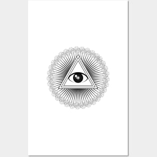 All seeing eye with rays of light and delta symbol Posters and Art